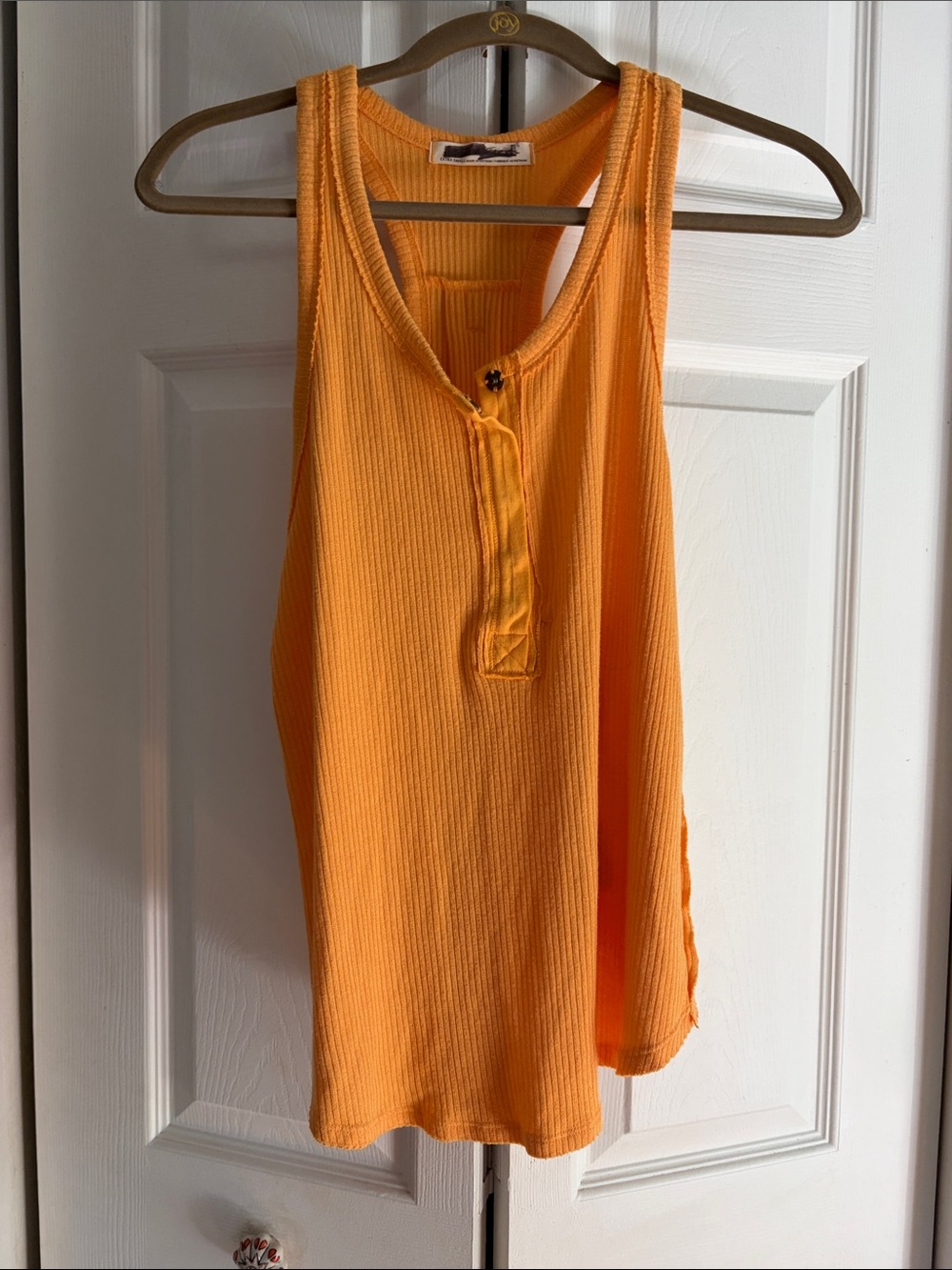 Free People Ribbed Henley Tank Top - Orange